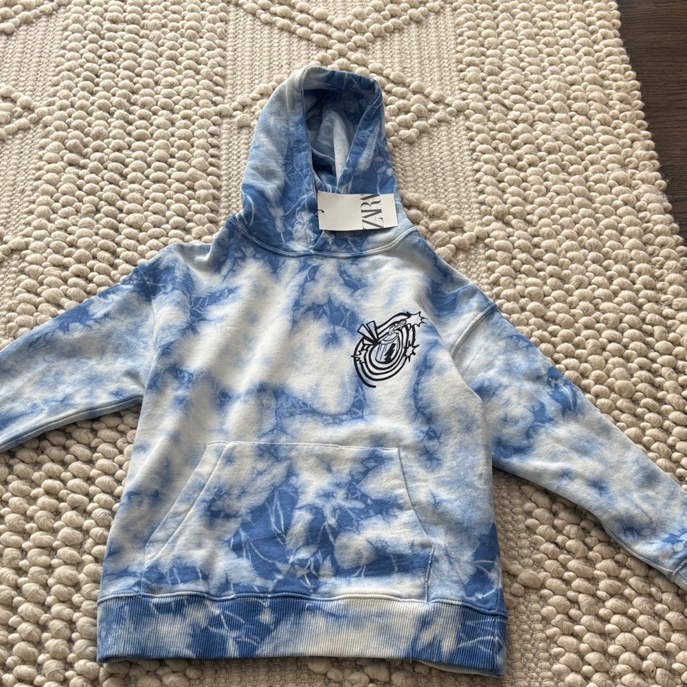 Zara Kids Blue Tie-Dye Hoodie Sz 8-9 NWT